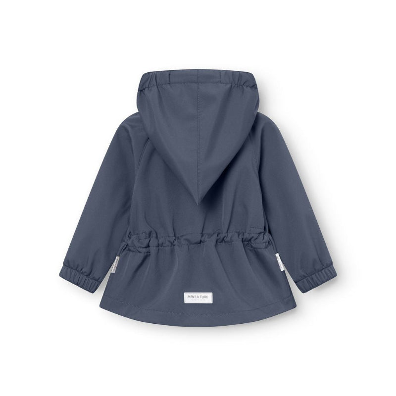 MINI A TURE Matwai winter softshell jacket, ombre blue, hooded toddler outerwear with waist cinch