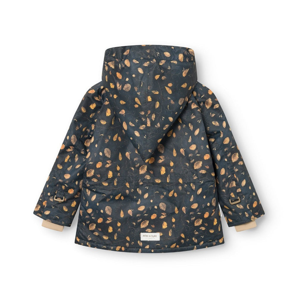 MINI A TURE Matwang fleece-lined winter jacket in navy with gold leaf print