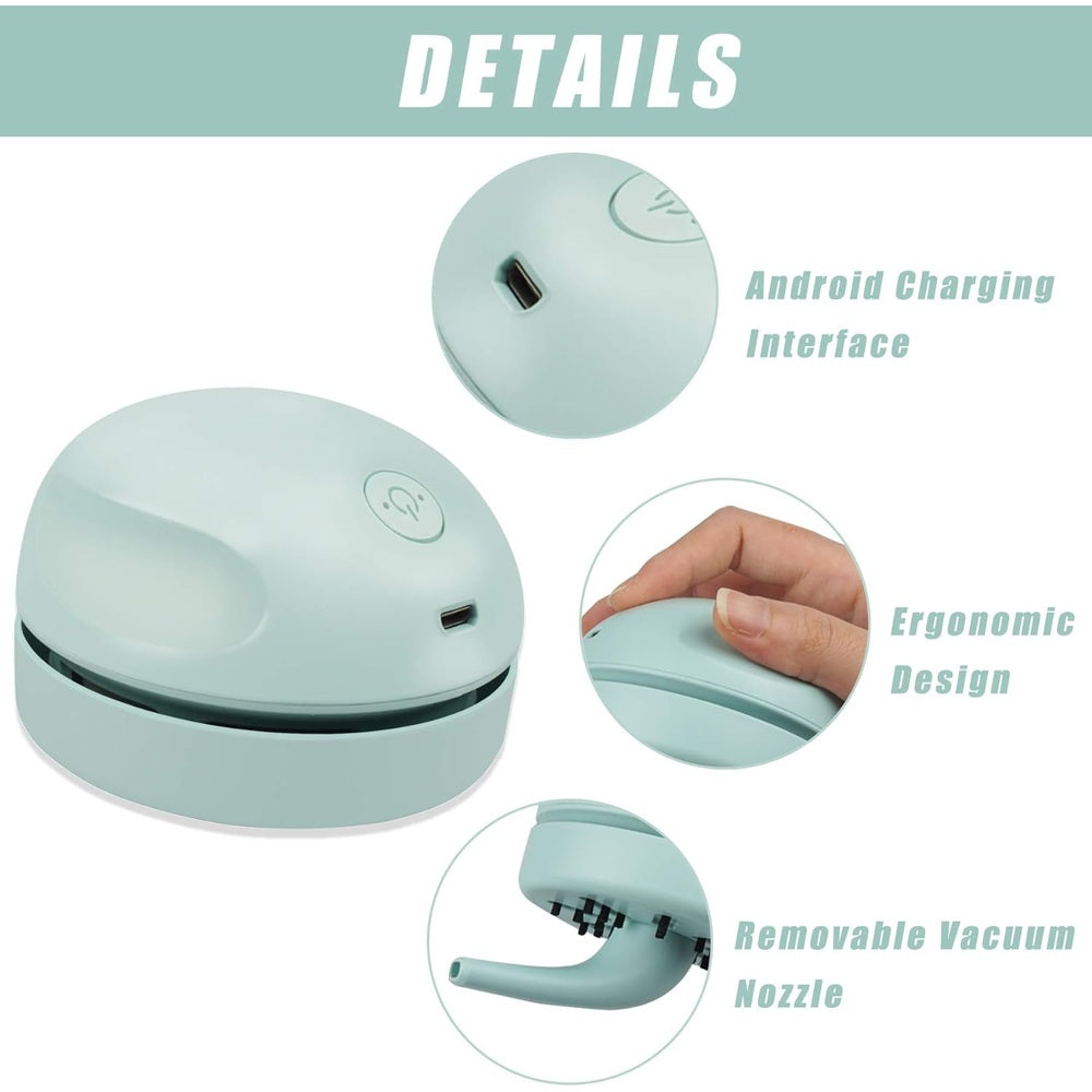 Baby EnRoute Mini Table Dust-Charging Desktop Vacuum Cleaner in green with USB charging interface