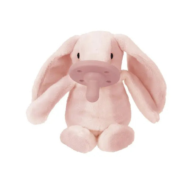 Minikoioi Sleep Buddy plush elephant in soft pink fleece sits cuddly with floppy ears, soothing baby.