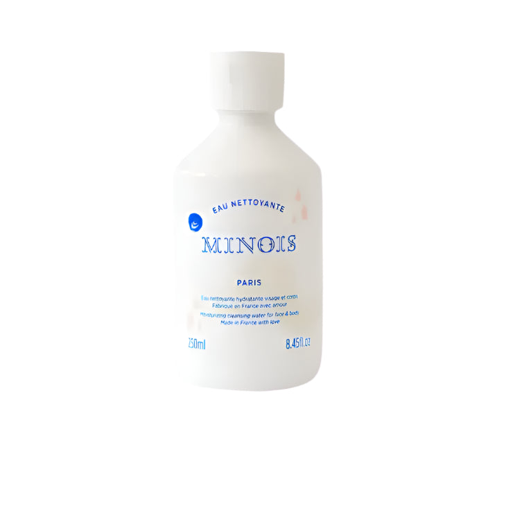 Minois Paris cleansing water bottle, 250 ml, white with blue branding