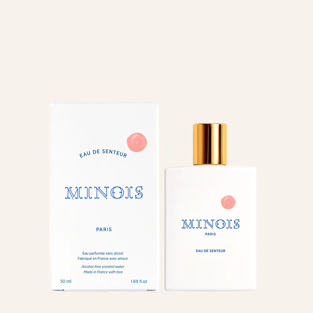 MINOIS PARIS Eau de Senteur bottle, white rectangular design with pink seal and gold cap, 50 ml with box