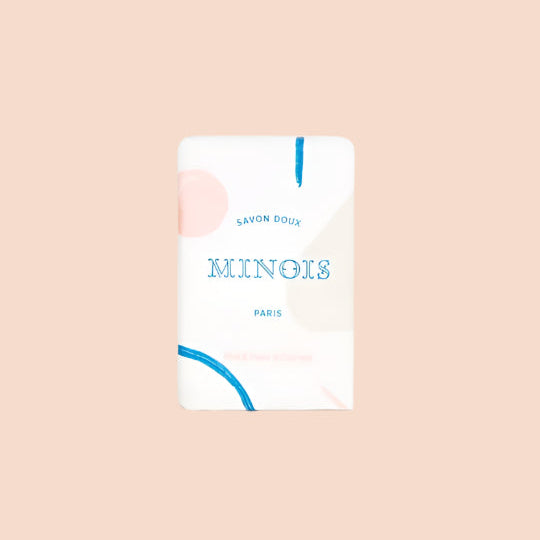 Minois Paris Gentle Soap bar with pastel abstract packaging and blue accents
