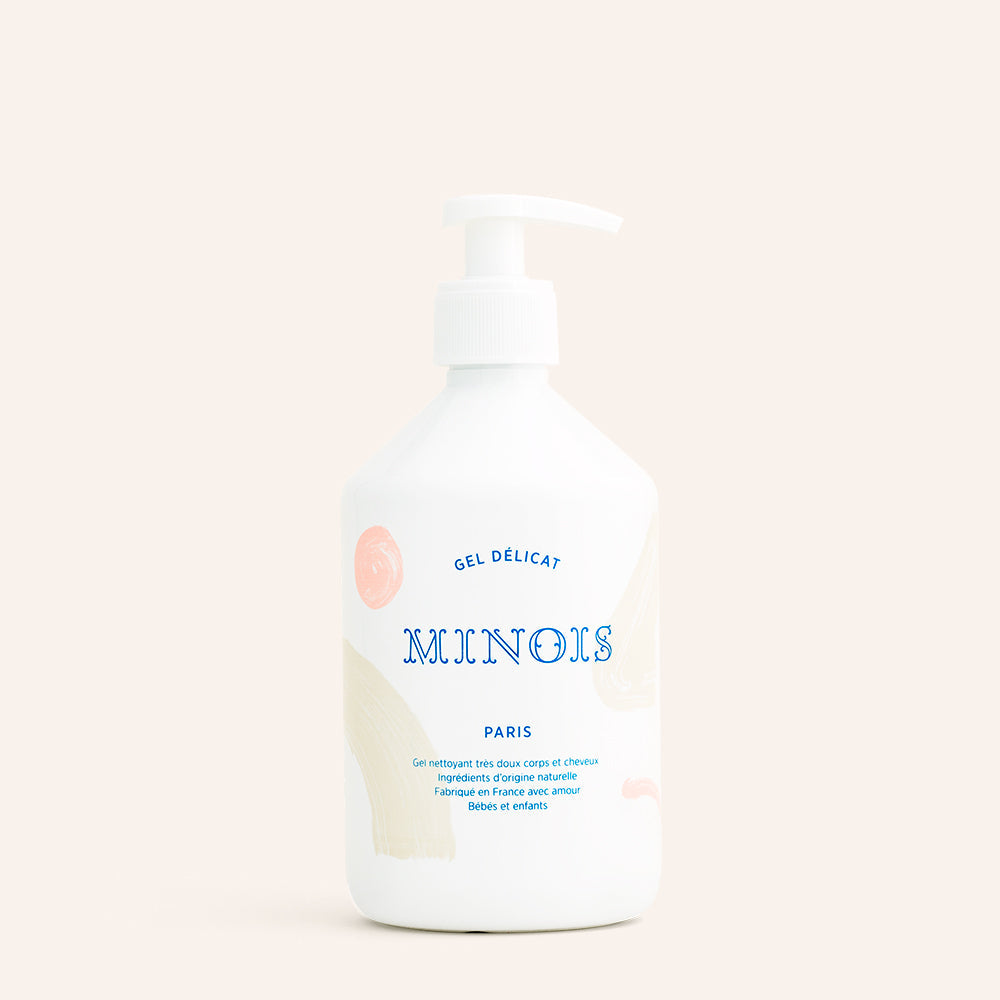 Minois Paris washing gel for body and hair, 500 ml white pump bottle