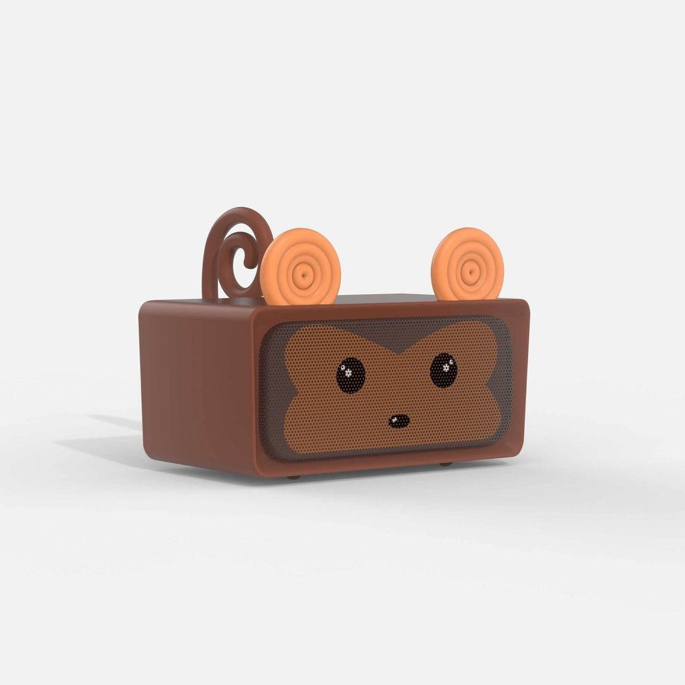 Mob Adorable Speaker-Monkey, brown MOB speaker with orange spiral ears and mesh front