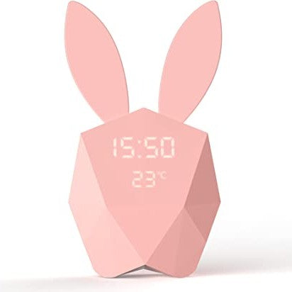 Mob Cutie Clock Pink, geometric bunny alarm clock from MOB with LED time display
