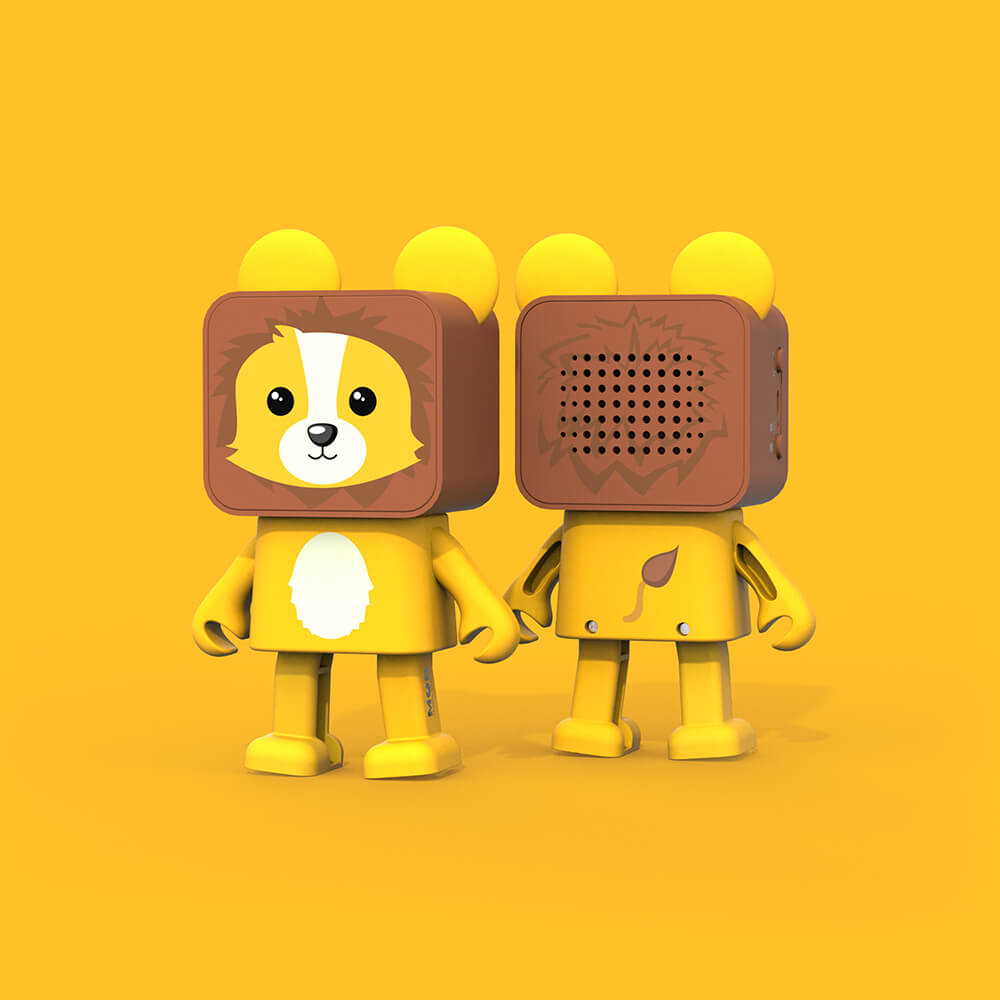 MOB Dancing Animals Bluetooth Speaker Lion 2-pack; yellow speakers with lion face front and grill back