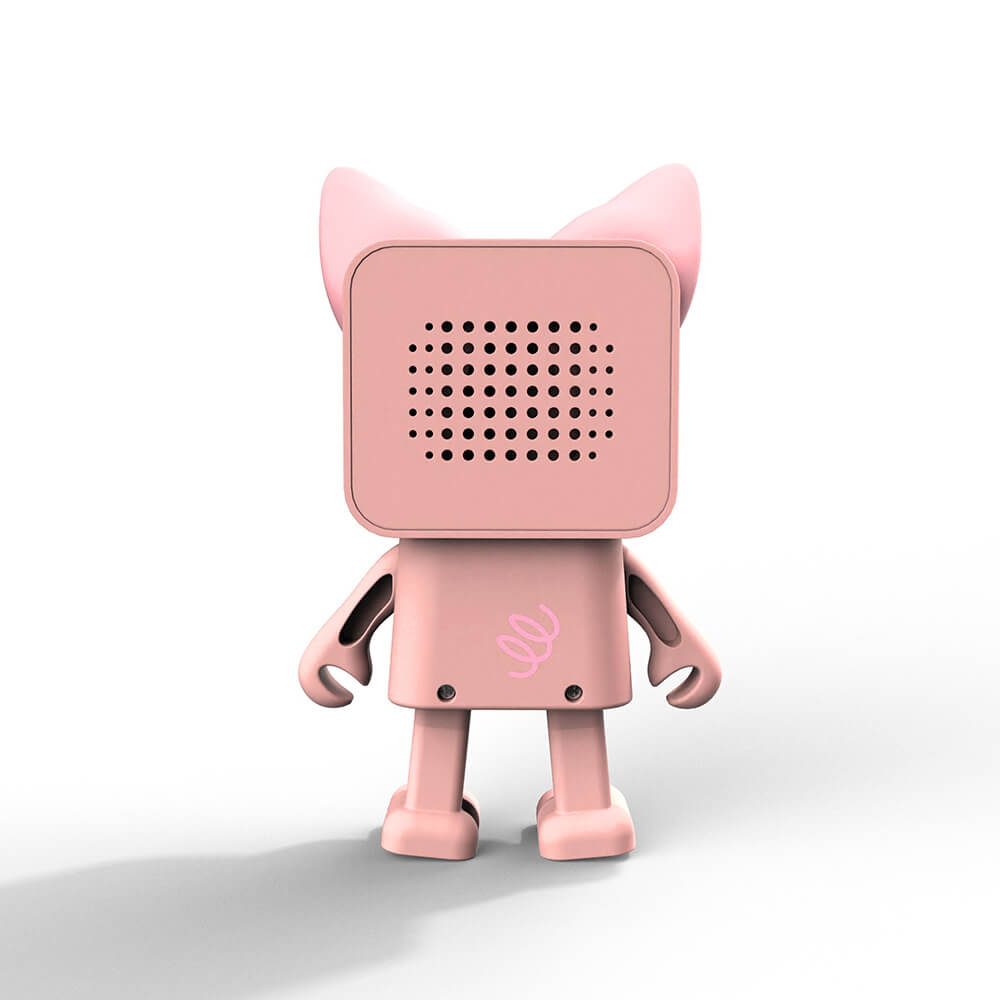 MOB Pig Bluetooth speaker, pink dancing animal with square perforated head.