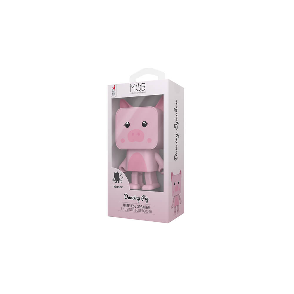 MOB Dancing Pig Bluetooth Speaker, pink pig-themed portable wireless speaker