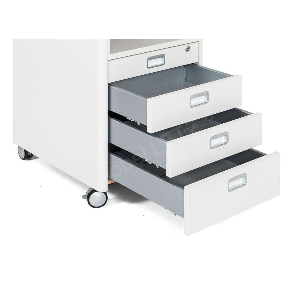 Moll Champion Cubicmax dresser on casters, white finish with four grey interior drawers