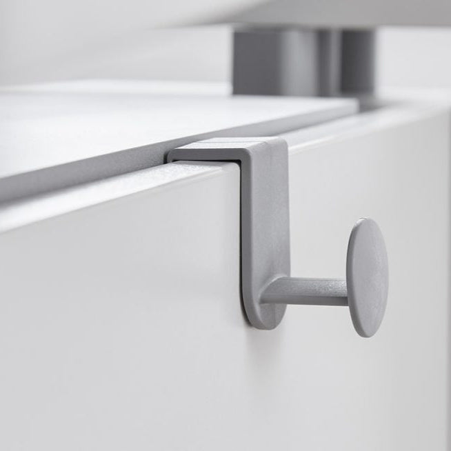 MOLL Champion Height Adjustable Desk Left Up in white with gray knob, showing raised desk segment.