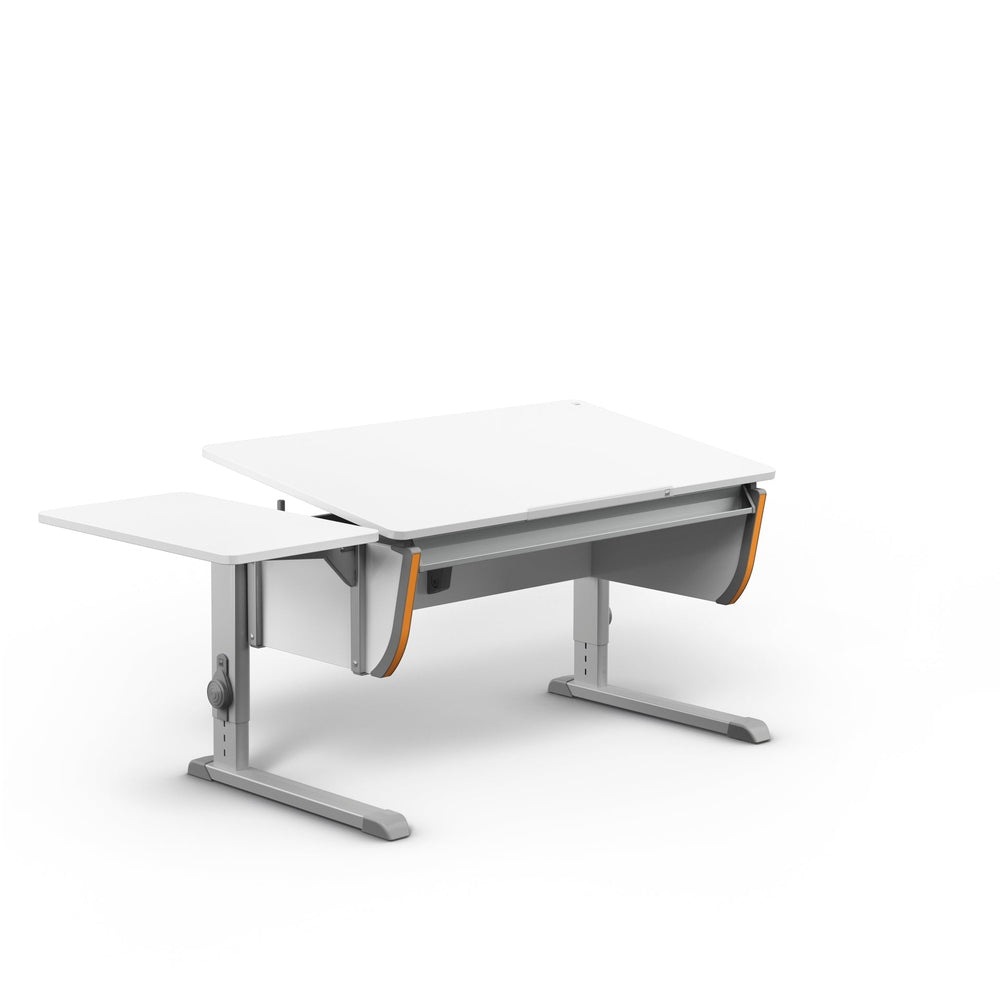 Moll Joker Side Top desk, white finish with gray frame and side extension