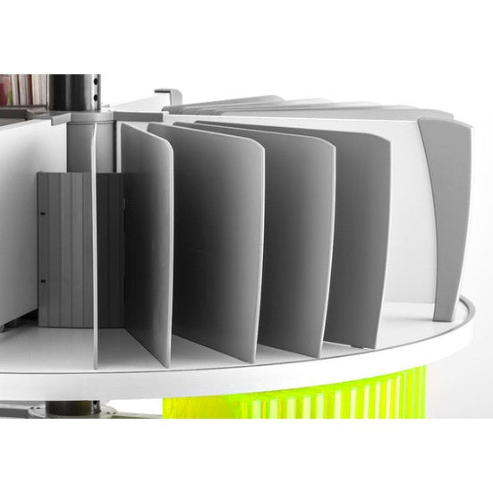 MOLL Rotafile Orgaset rotating file organizer with gray divider panels on a round stand