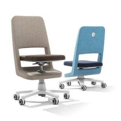 Moll S9 beige/dark brown and blue office chairs by MOLL with white wheeled bases, set of 2