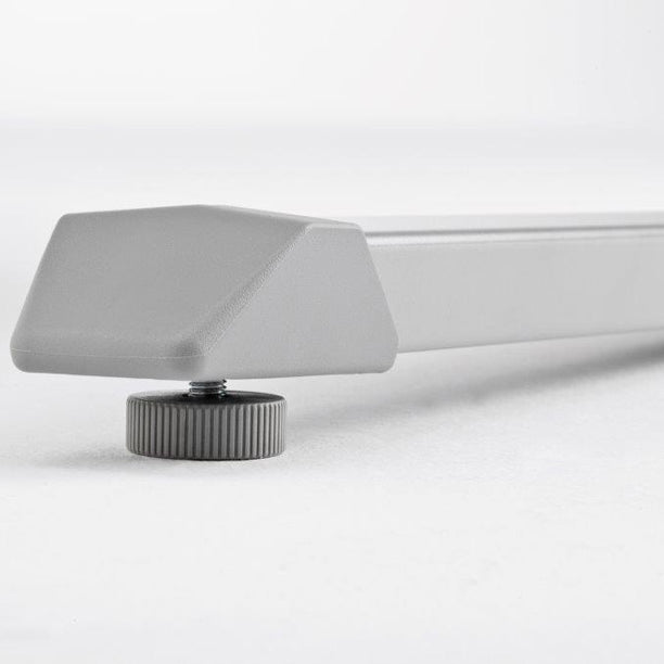 MOLL Sprinter height-adjustable desk frame in gray, with a knurled knob visible for height adjustment.