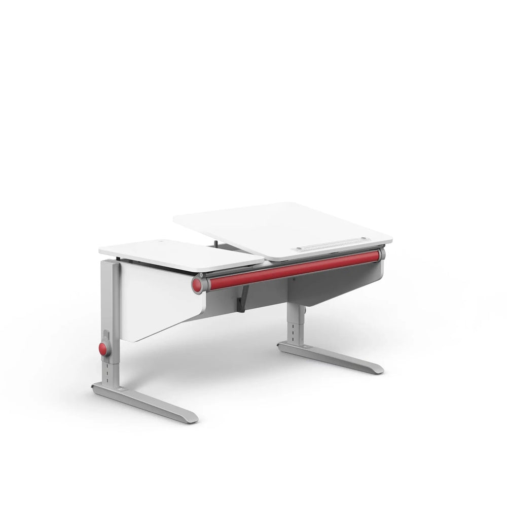 Moll Winner Classic Desk in white with height-adjustable legs and red accents, a modern office desk