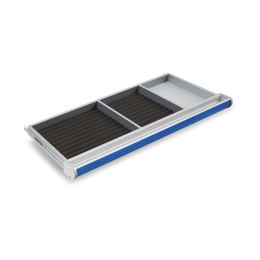 Moll Winner Drawer desk organizer with blue front and two gray compartments