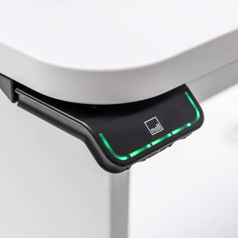 MOLL e-Champion height-adjustable desk with electric lift and green LED accents
