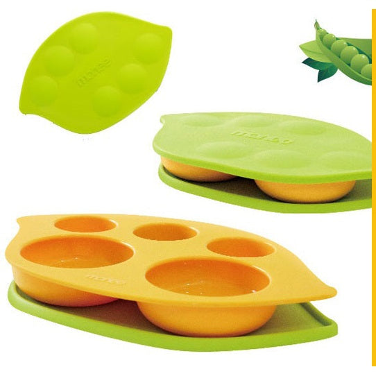 Monee Kids Food Plate Combo with green silicone base and yellow four-compartment insert for kids meals.