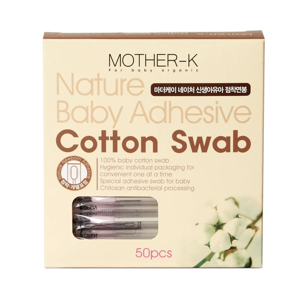 Mother-K Cotton Buds 50pc adhesive baby swabs for newborn care, soft cotton swabs
