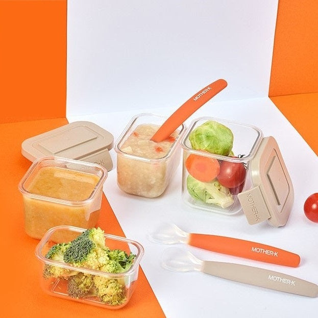 Mother-K Baby Food Storage Container Rectangle Set (Carrot Orange)