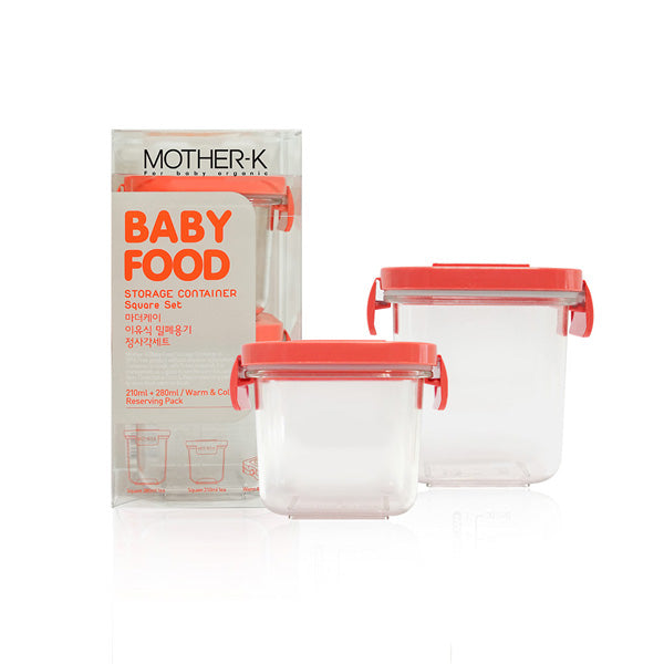 Mother-K baby food storage containers square set with carrot orange lids, 3-pack