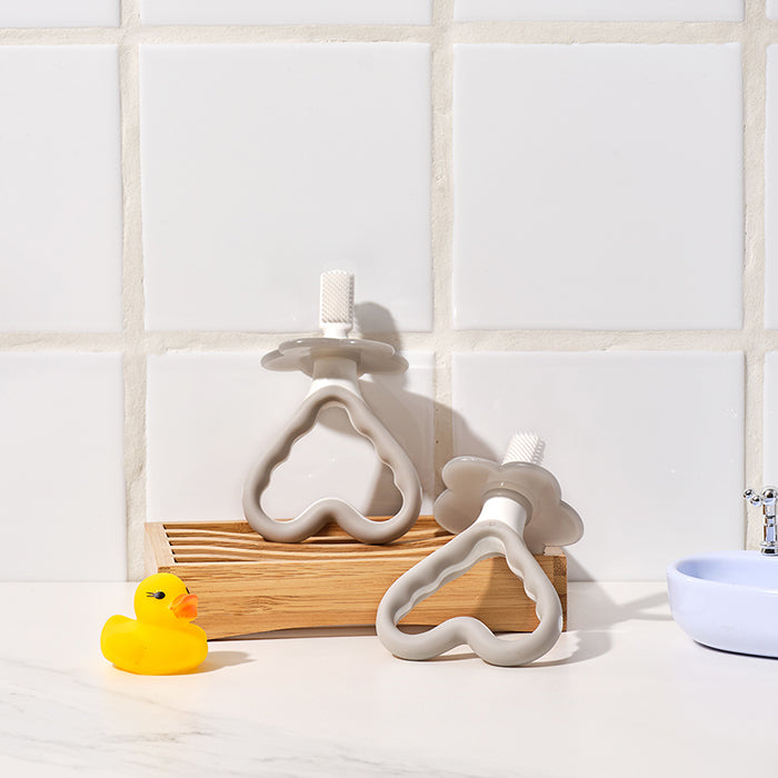 Mother-K Baby Toothbrush 2 Set; gray silicone finger brushes with cloud and heart shapes