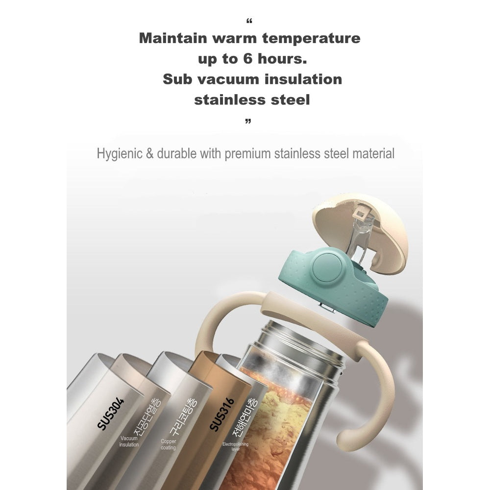 Mother-K Hug Tumbler 350 ml Mint stainless steel vacuum-insulated baby feeding tumbler with handles