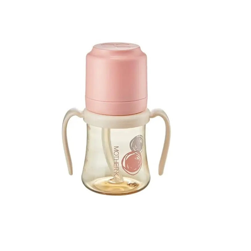 Mother K PPSU Strawcup 200 ml pink lid with dual white handles, ready for easy gripping.