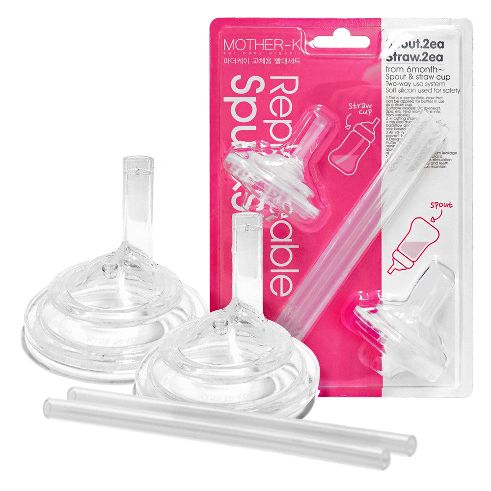 Mother-K straw refill set 2P with clear silicone spouts and two straws for baby cups