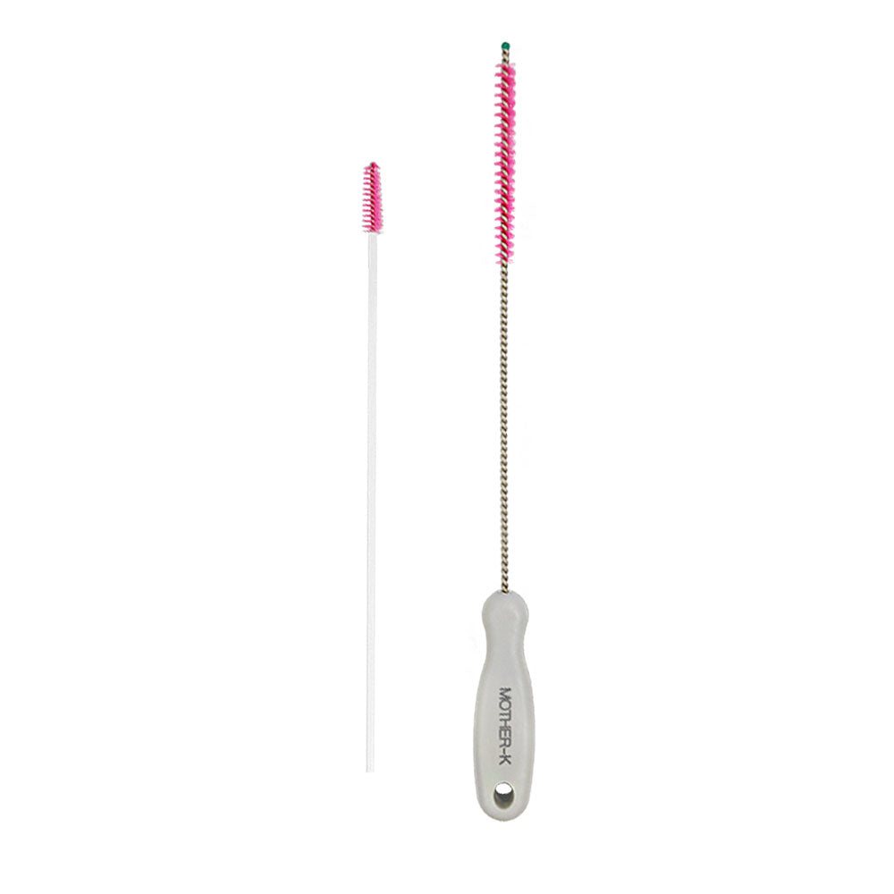 Mother-K straw tube brush set, 2pcs with pink bristles and white handles for baby feeding