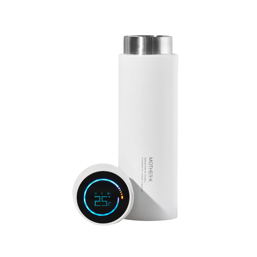 Mother-K UV-C LED sterilization smart tumbler 450 ml in white with blue digital display lid