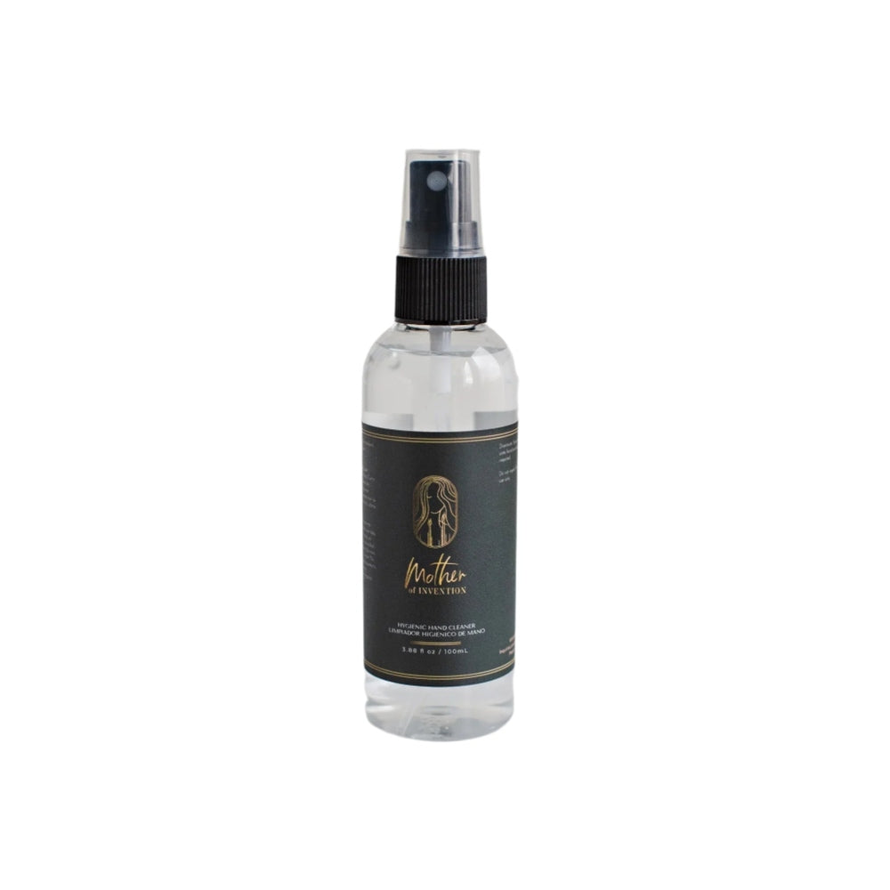 Mother of Invention Hygienic Wash spray bottle 100 ml with black label and clear liquid