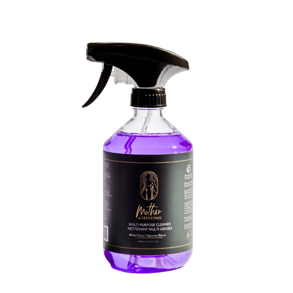 Mother Of Invention multi-purpose cleaner spray bottle, 500 ml, purple liquid.