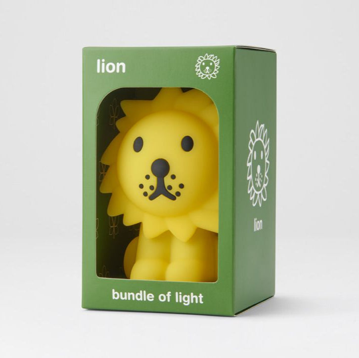 Mr Maria Bundle of Light Lion night light, yellow lion figure in green packaging