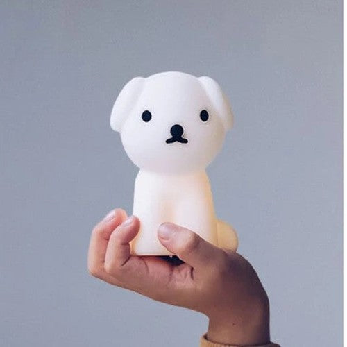 Mr Maria Snuffy night light dog in white silicone, ambient lighting for cozy spaces