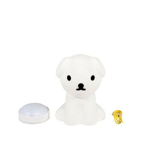 Mr Maria First Light Snuffy plush night light by MR MARIA, white dog with base and yellow cord
