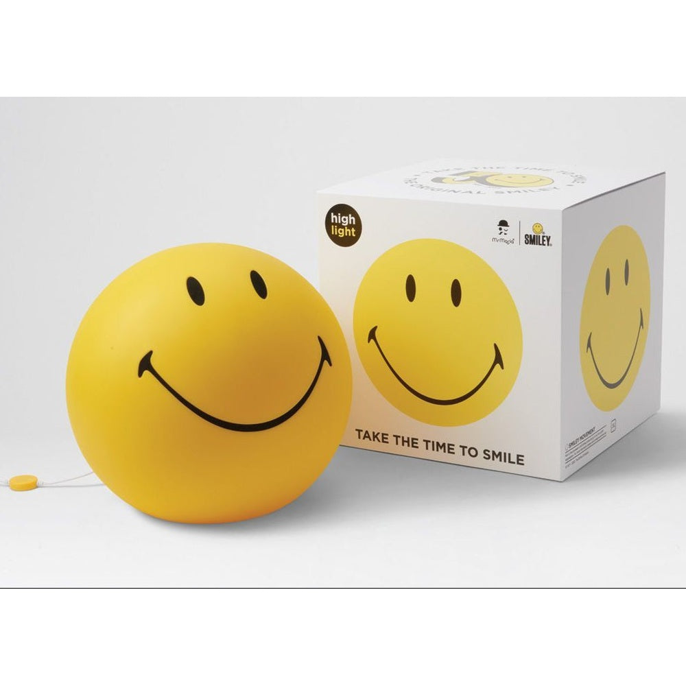 Mr Maria XL Smiley Lamp, yellow smiley face night light with MR MARIA box packaging