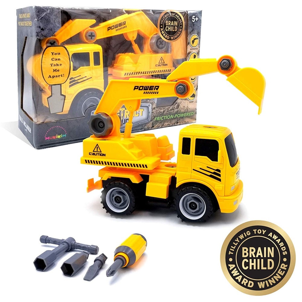 MUKIKIM Construct A Truck Excavator yellow construction truck with crane arm and detachable tools