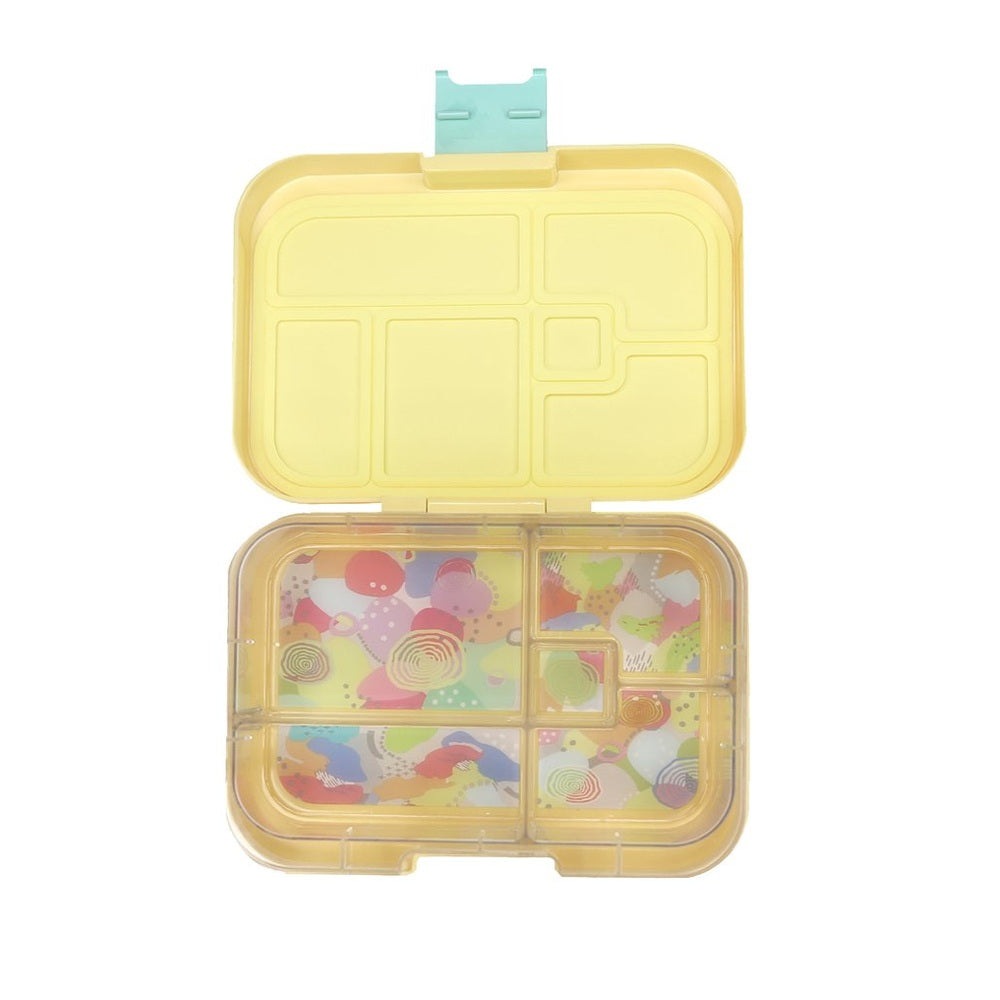 MUNCHBOX Midi 5 yellow lemonade lunch box with multiple compartments and turquoise latch