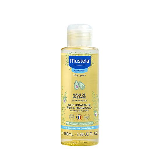 Mustela Baby Massage Oil with Avocado, 100 ml bottle, yellow oil