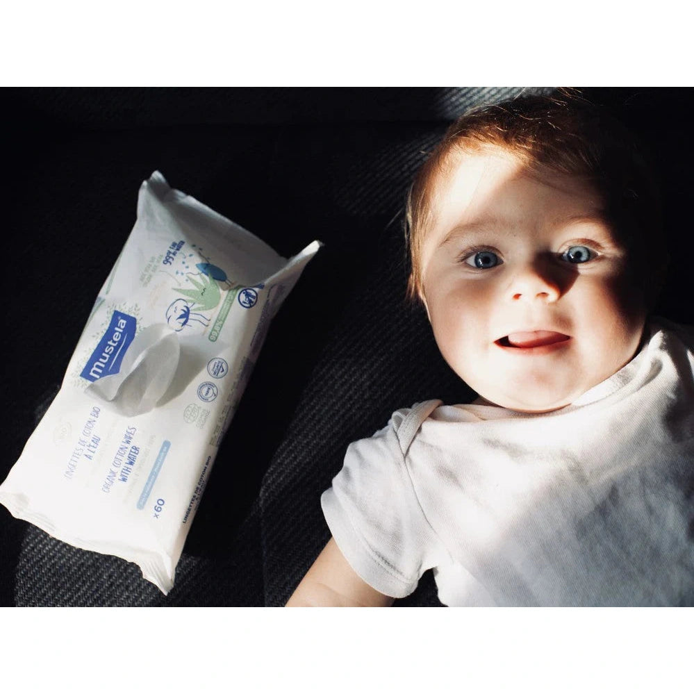 Mustela Organic Cotton Wipes with Water, 60ct, for babies