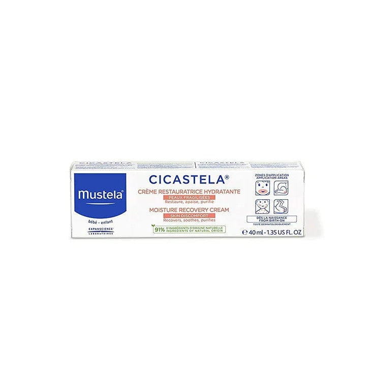 Mustela Cicastela Moisture Recovery Cream box, 40 ml, white with blue logo