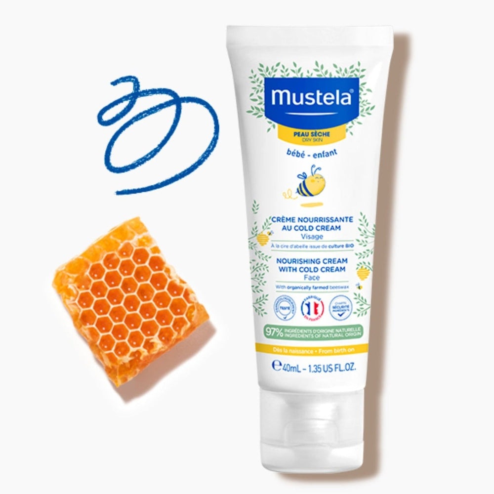 Mustela facial cream with cold cream 40 ml tube, white packaging with blue Mustela logo
