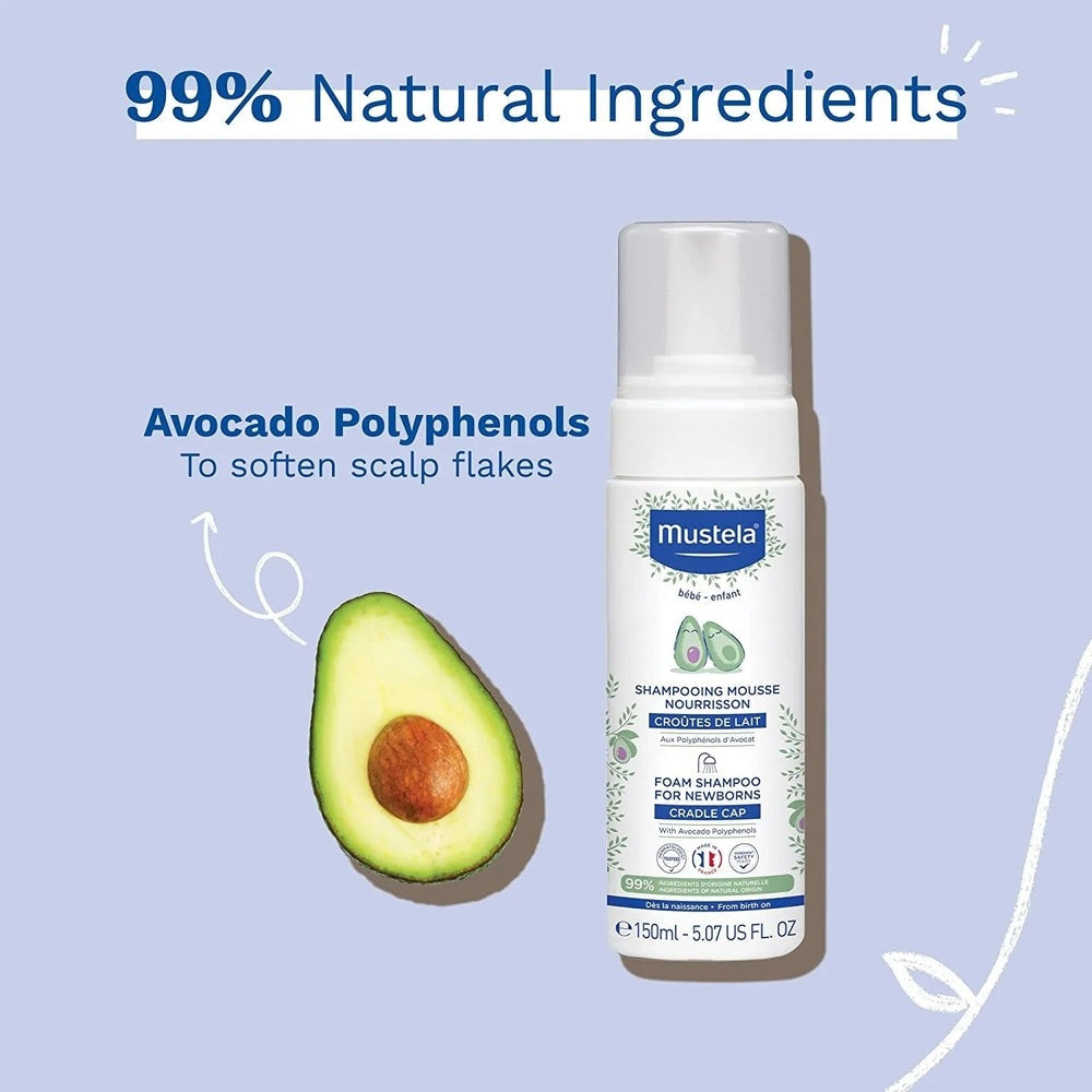 Mustela Infant Foam Shampoo 150 ml for babies, avocado polyphenols, 99% natural ingredients