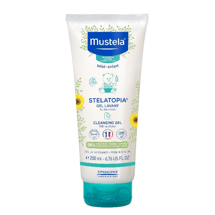 Mustela Stelatopia Cleansing Gel 200 ml baby care tube with turquoise cap