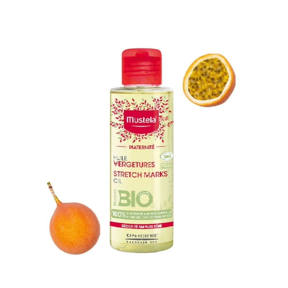 Mustela Stretch Marks Oil 105 ml certified organic, red-cap bottle