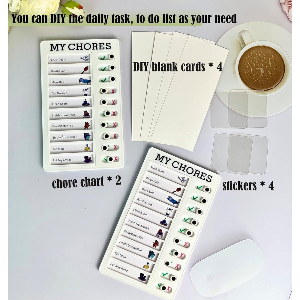 My Chores Checklist Daily Schedule Board set, 2pc, white boards with checklists and DIY cards by Baby EnRoute