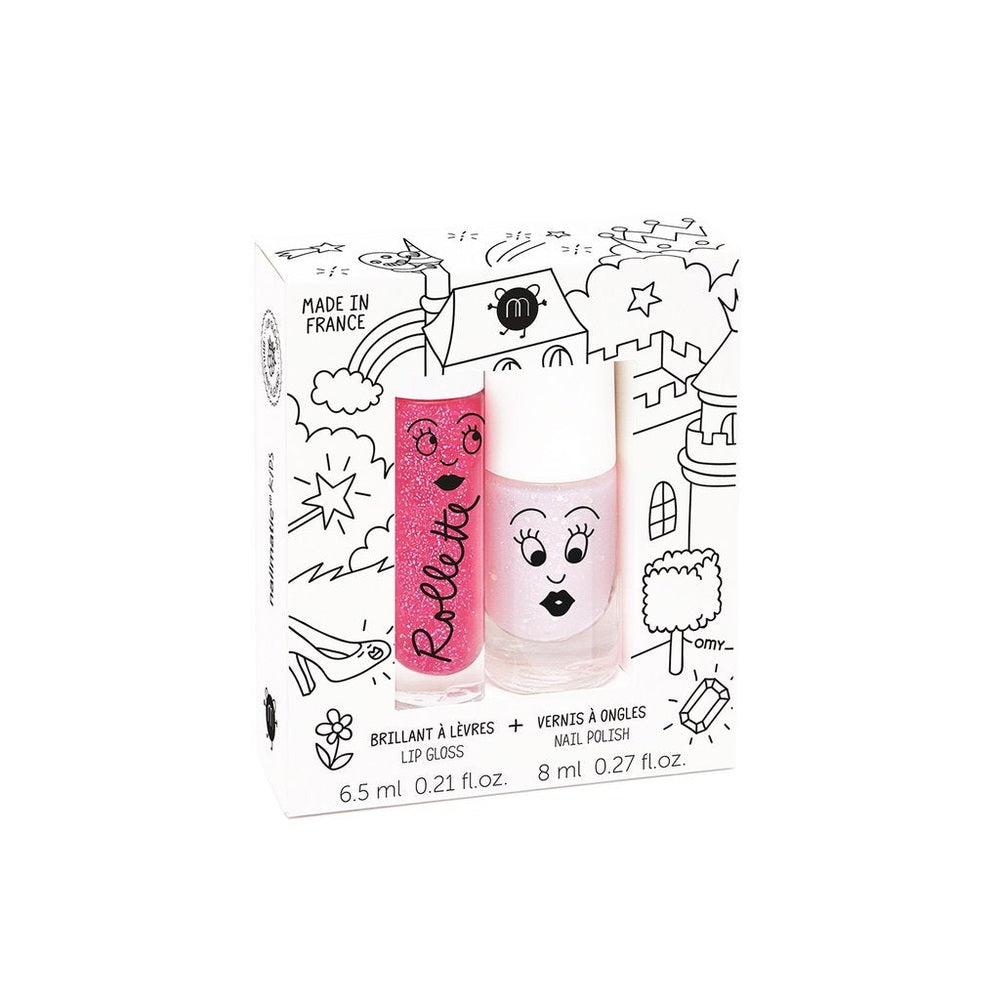 Nailmatic Fairytales Rollette nail polish duo: pink glitter and soft pink bottles (2)