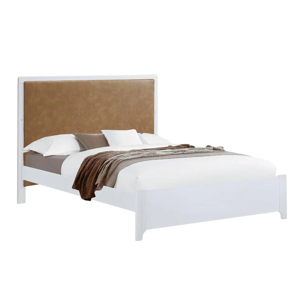 Natart Kyoto 54-inch white double bed with tan upholstered headboard and low-profile footboard